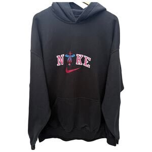 Mens Hoodie Black Embroidered Spellout Swoosh Pullover Graphic XL